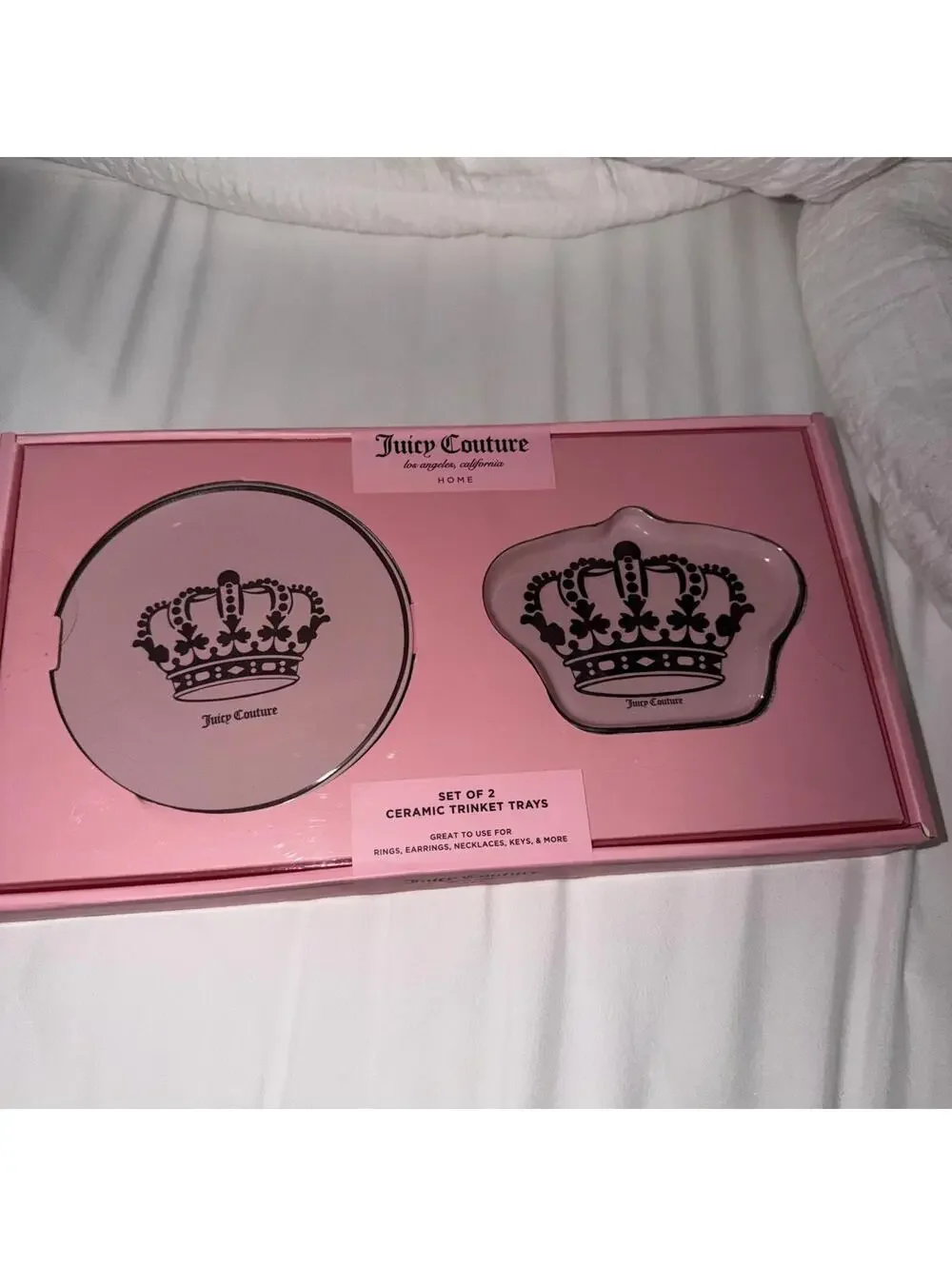 2PC JUICY COUTURE Y2K Ceramic Jewelry Trinket Trays Princess Crown Coquette PINK
